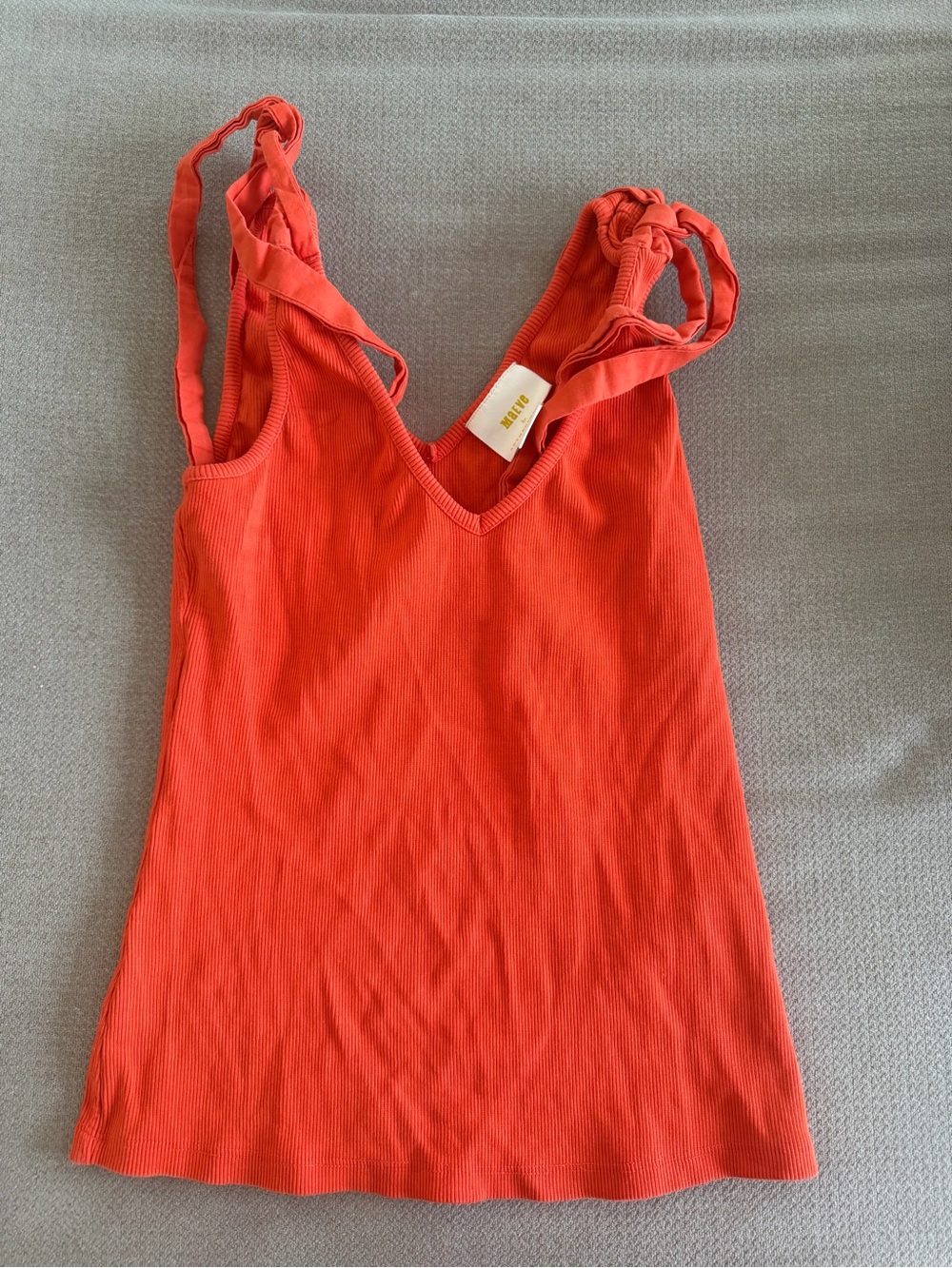 Maeve Coral Ribbed V-Neck Tank with Knotted Straps